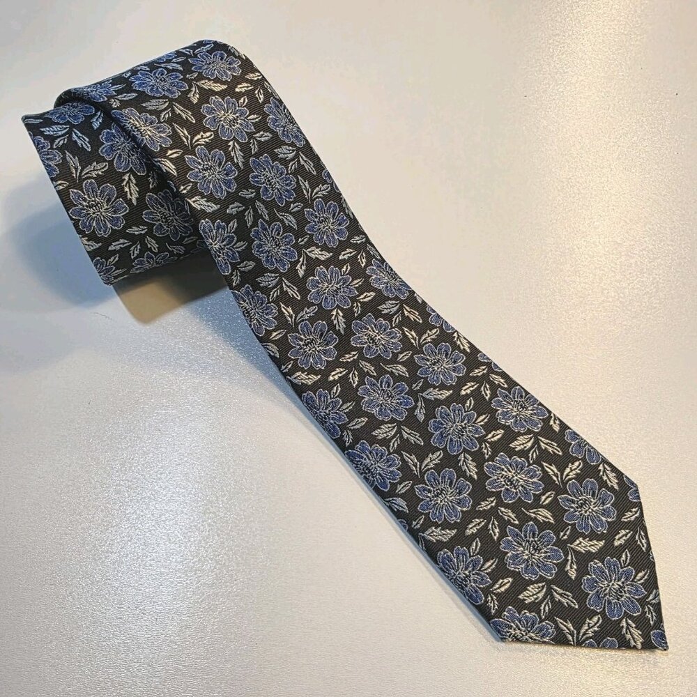 Pronto Uomo Tie Blue Floral Classic Mens Career Office 100% Silk Tie NWOT